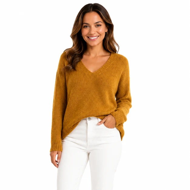Prestigious Women's Crochet Knit V-Neck Sweater High-Performance