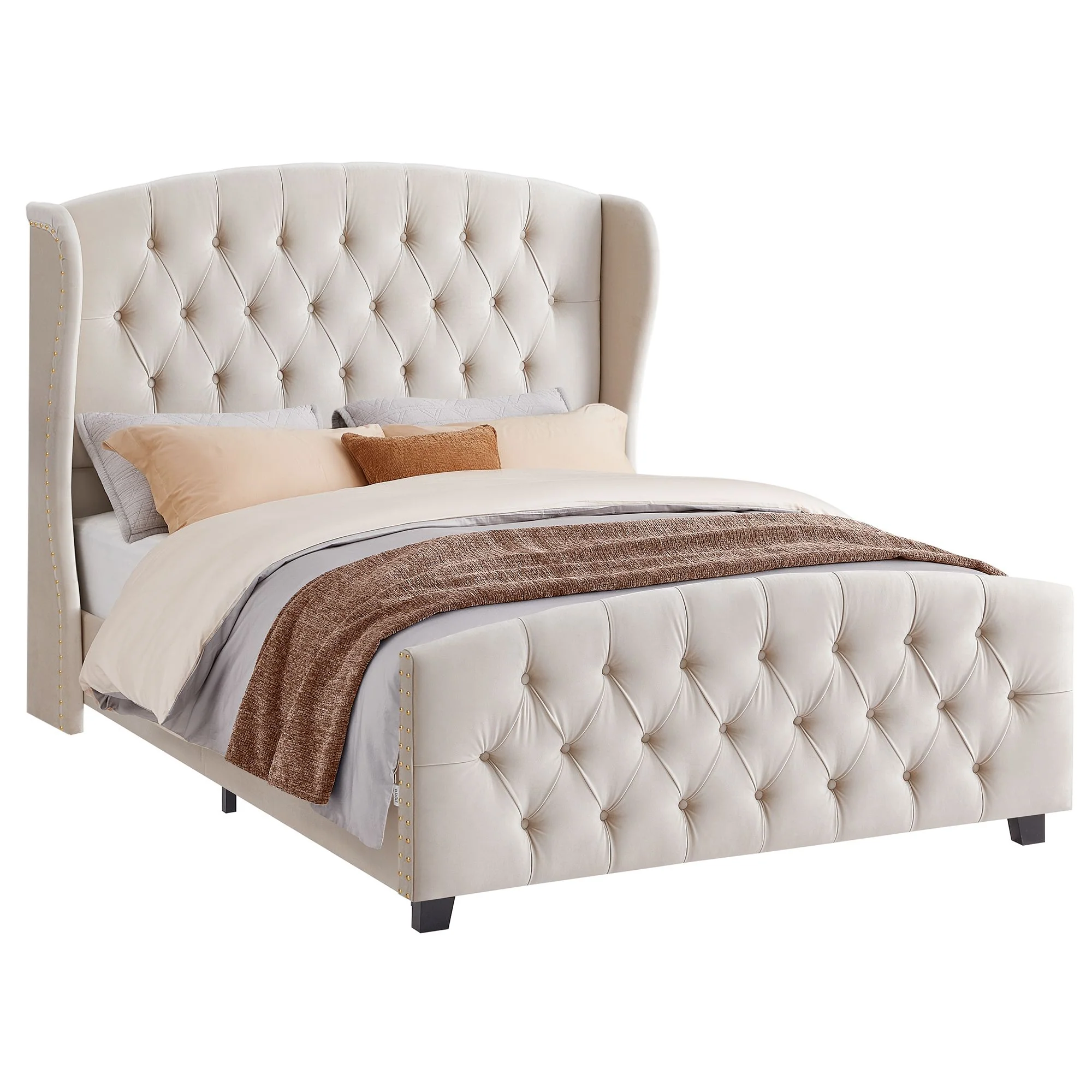 Fashionable VASAGLE Bed Frame with Tall Headboard and Upholstered Platform High-End