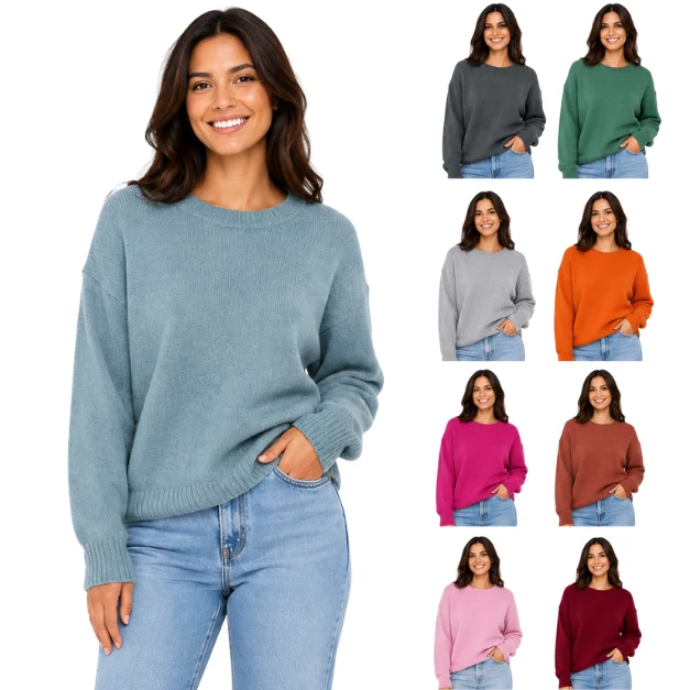 Recyclable Women's Cashmere-Blend Crew Neck Sweater Fashionable