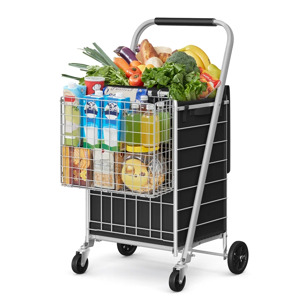 Expertly Made SONGMICS Foldable Shopping Cart Natural