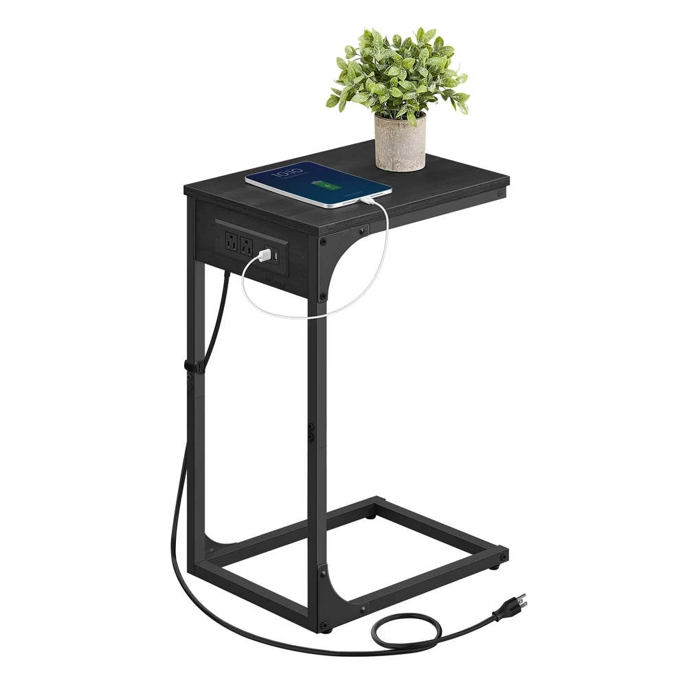 Traditional VASAGLE C-Shaped Side Table with Charging Station Versatile