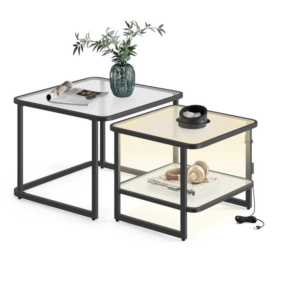Detailed VASAGLE Modern Square Side Tables with Bottom Shelf Relaxed
