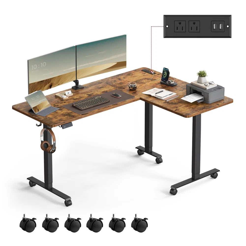 Certified VASAGLE Corner Desk with Power Outlets Functional