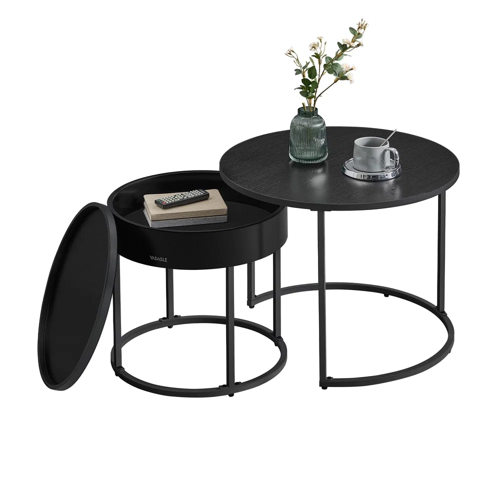 Superior VASAGLE Set of 2 Nesting Tables with Hidden Storage and Top Tray Quality