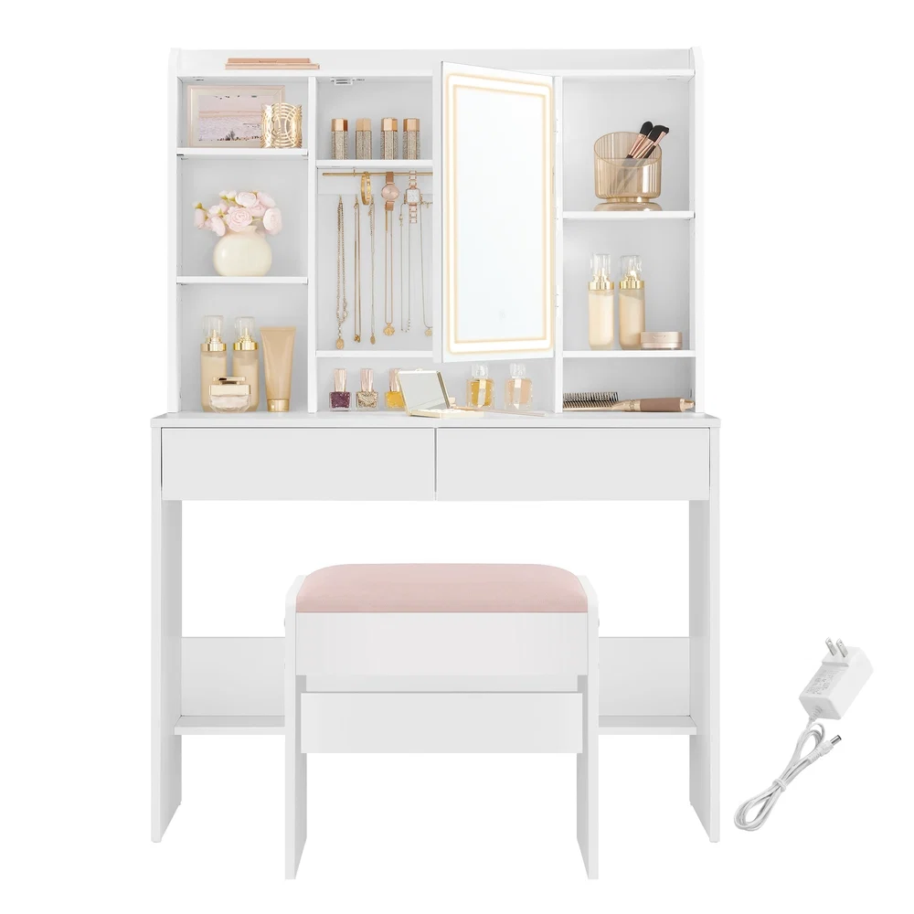 Efficient VASAGLE Kailyn Collection - Vanity Desk with Dimmable LED Lights Functional