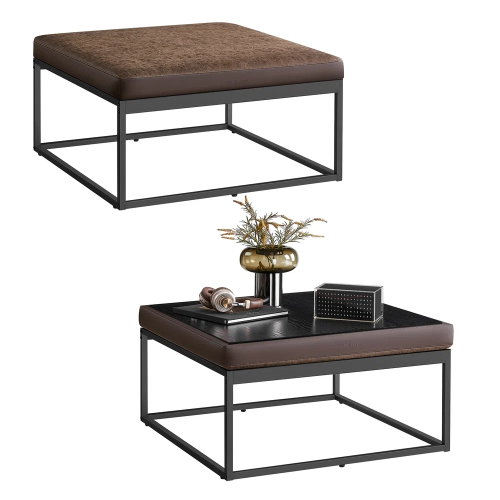 Natural SONGMICS HOME LUIZ Collection - Square Ottoman Footstool with Reversible Top Lightweight