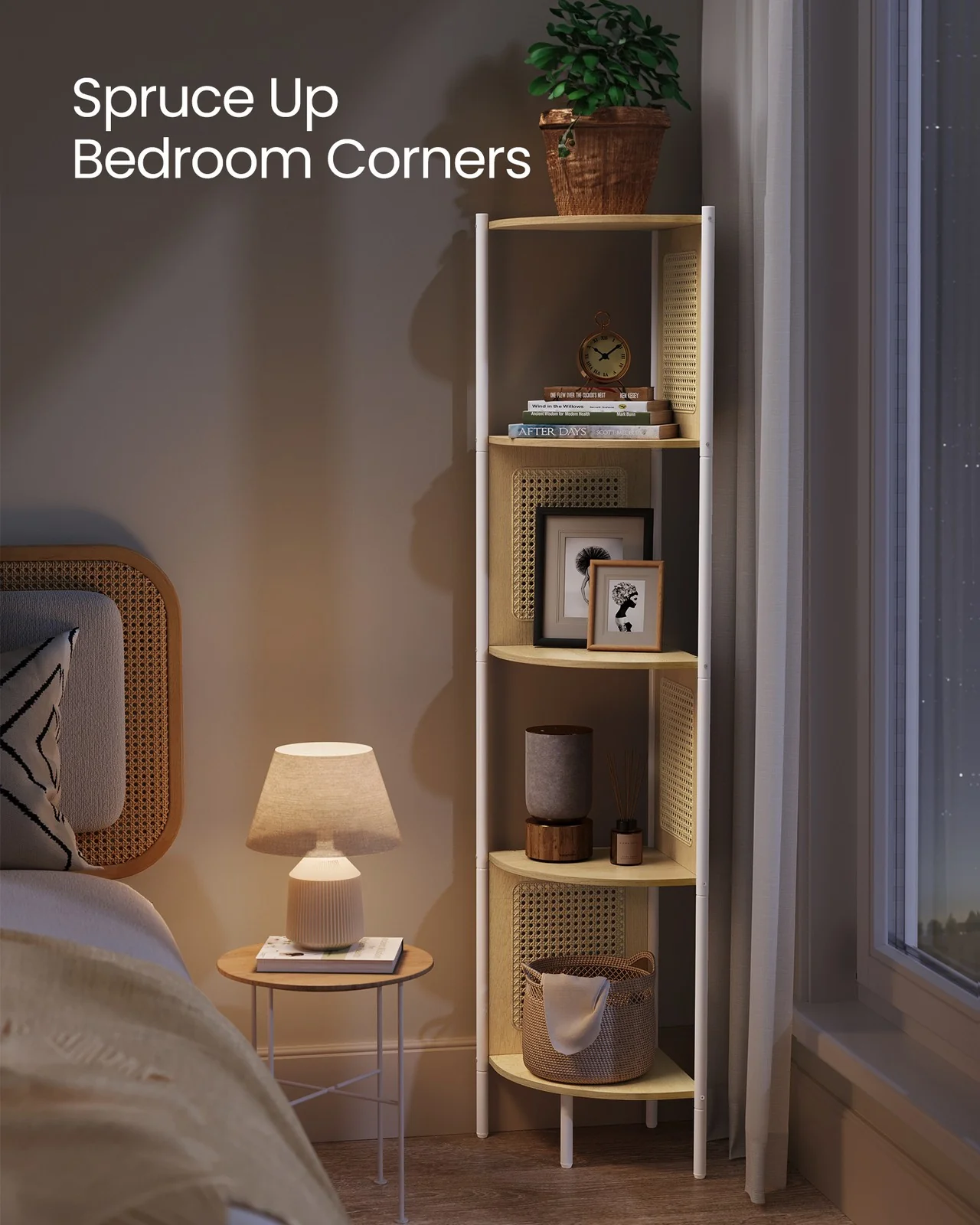 Durable VASAGLE 5-Tier Corner Shelf Stand with Polyrattan Sides Natural