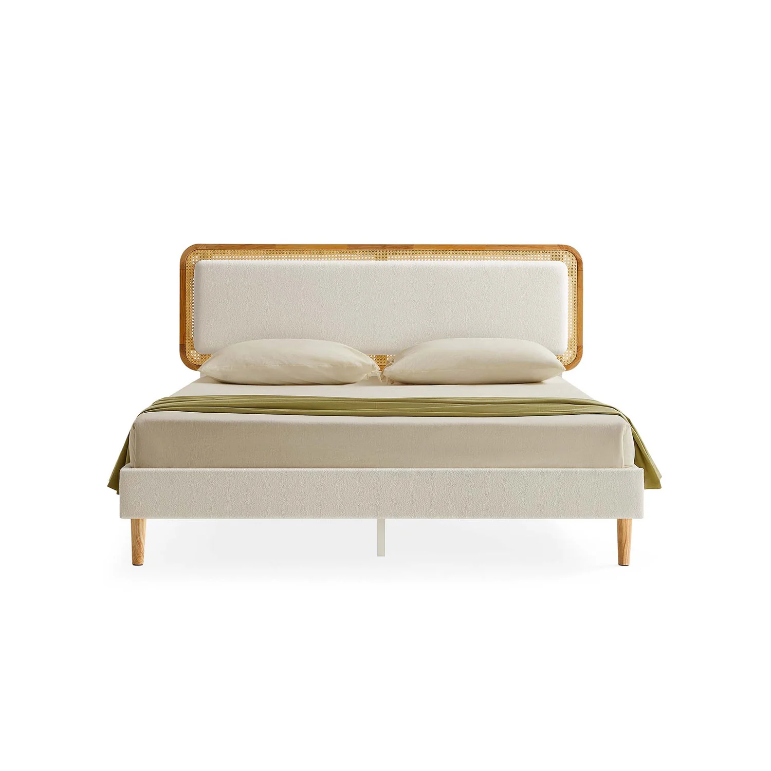Enhanced VASAGLE BOHOVEN Collection - Bed Frame with Rattan-Like Adjustable Headboard Organic