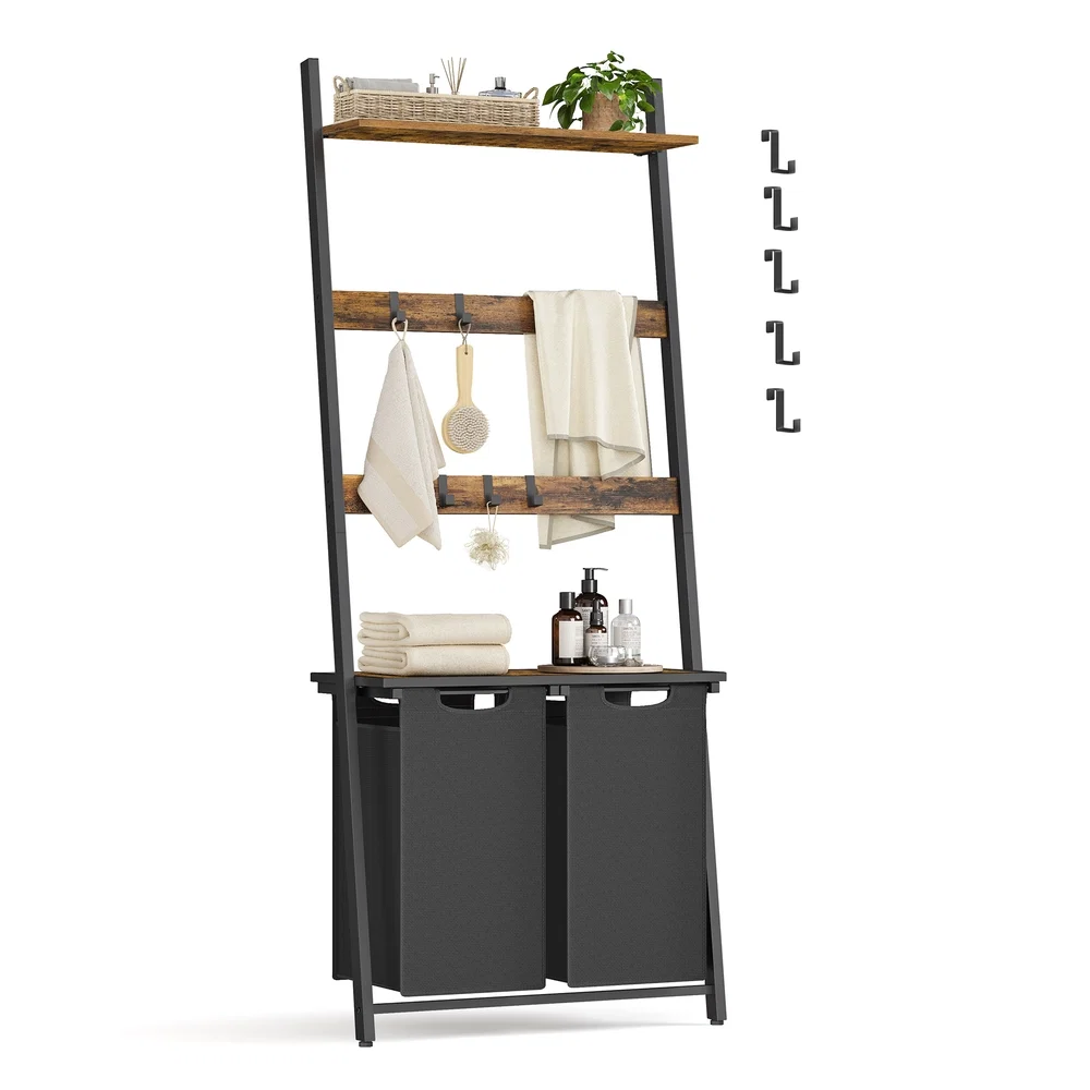 Clean VASAGLE 2-Section Laundry Hamper with Blanket Ladder Modern
