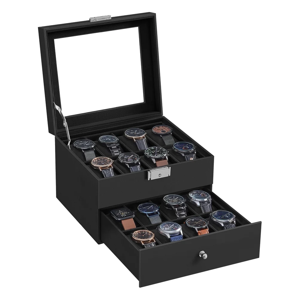 Certified SONGMICS 2-Layer Synthetic Leather Watch Box Convenient