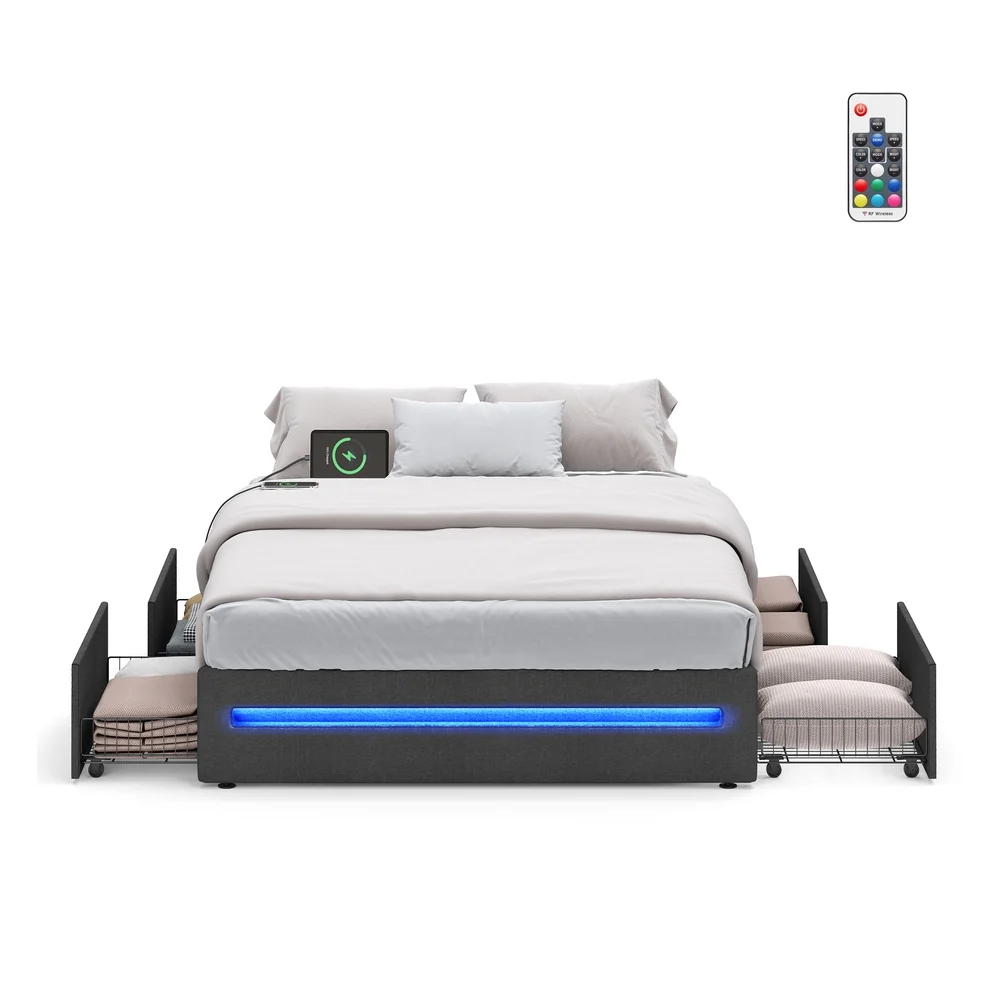 Reliable VASAGLE Bed Frame with 4 Drawers and Charging Station Authentic