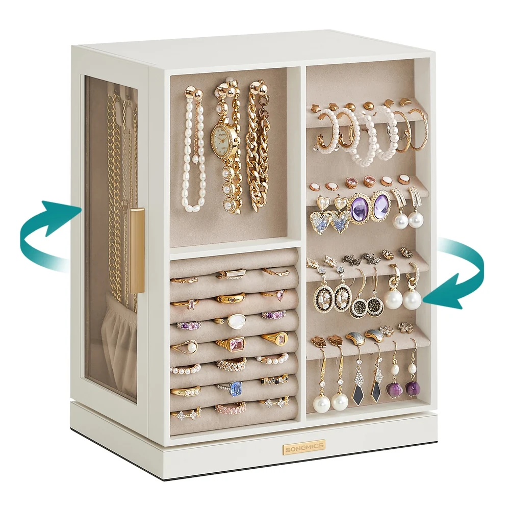 Crafted SONGMICS Jewelry Box 360° Rotating Open Design Green