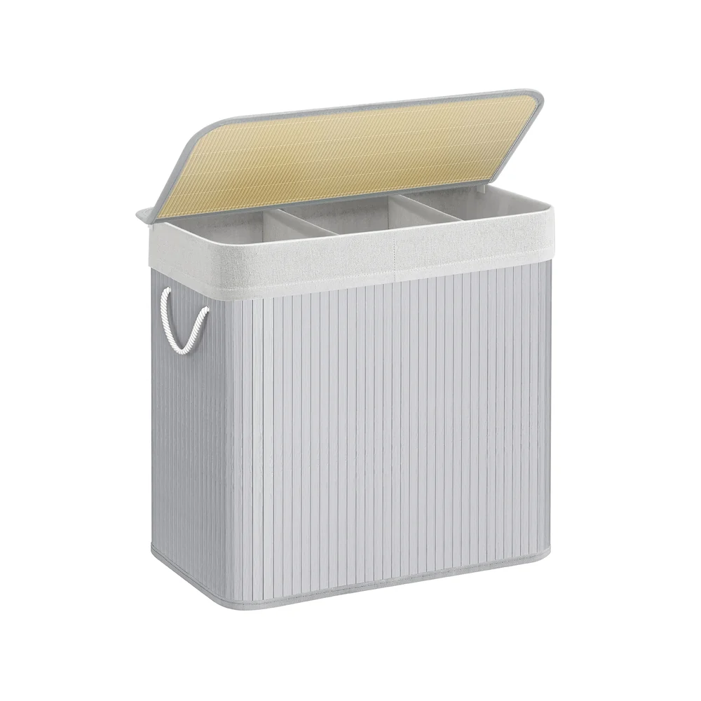 Versatile SONGMICS 3-Section Foldable Laundry Basket with Lid 150L Secure