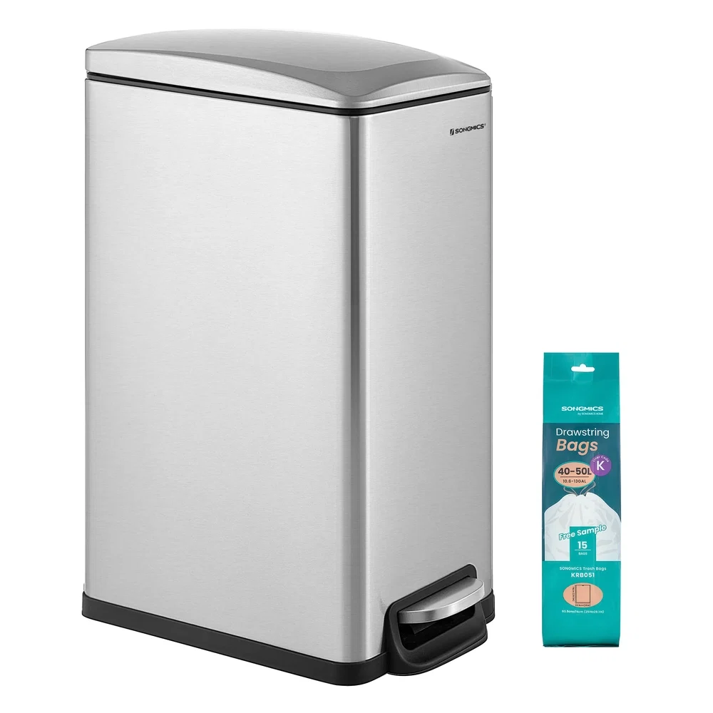 Convenient SONGMICS Slim Stainless Steel Trash Bin Recyclable