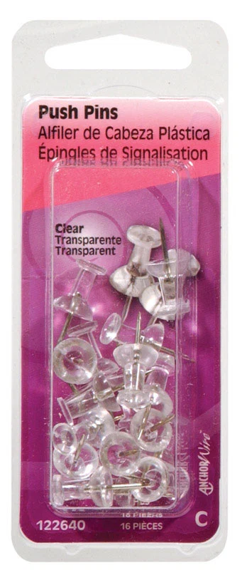 Long-Lasting PUSH PINS CLEAR 16CT Convenient