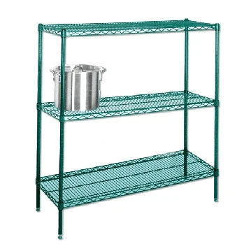Soft 14 quot d Green Epoxy Wire Shelving with 3 Shelves Efficient