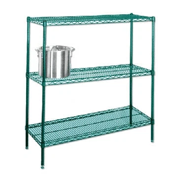 Flexible 21 quot d Green Epoxy Wire Shelving with 3 Shelves World-Class