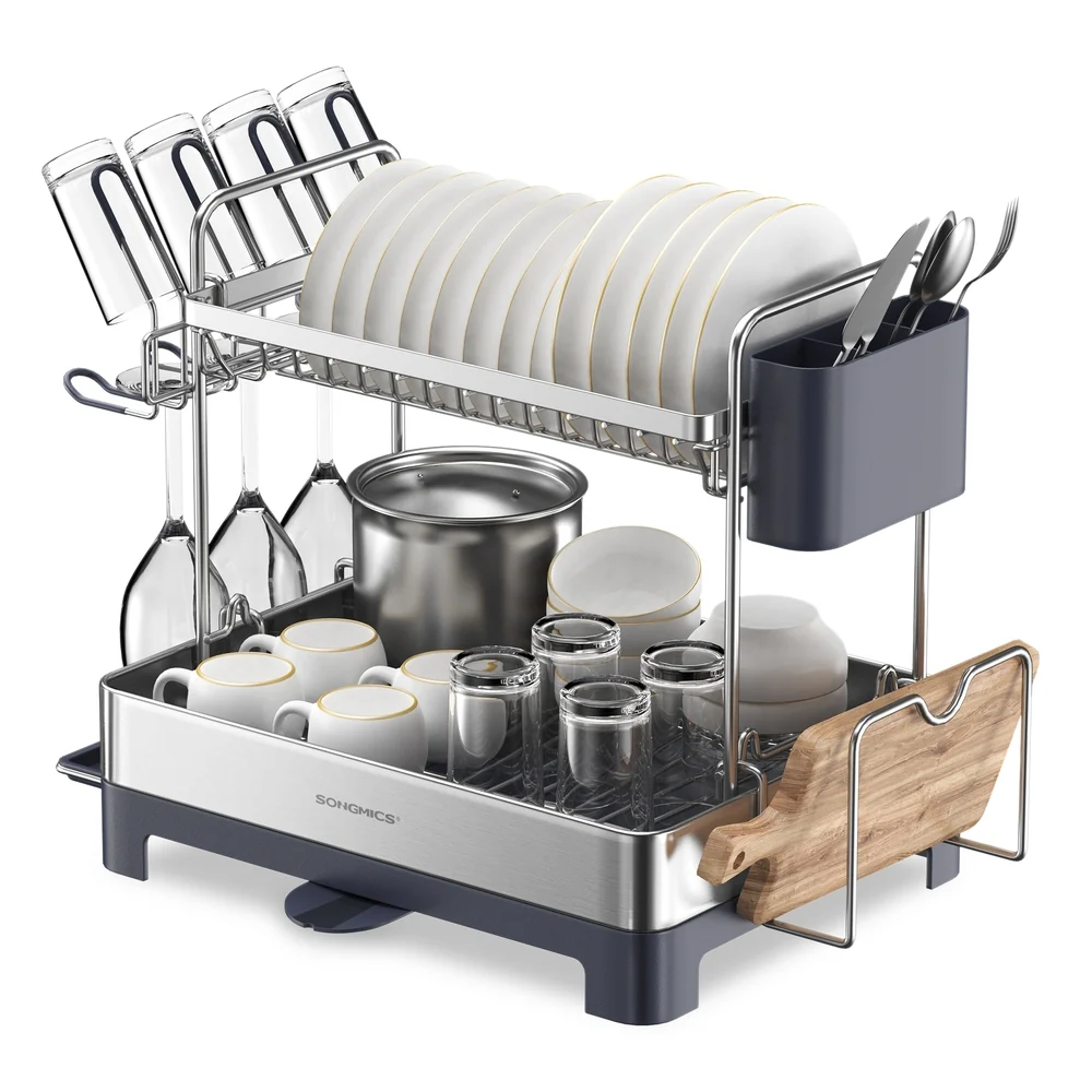 Trendy SONGMICS 2-Tier Dish Drying Rack Smooth