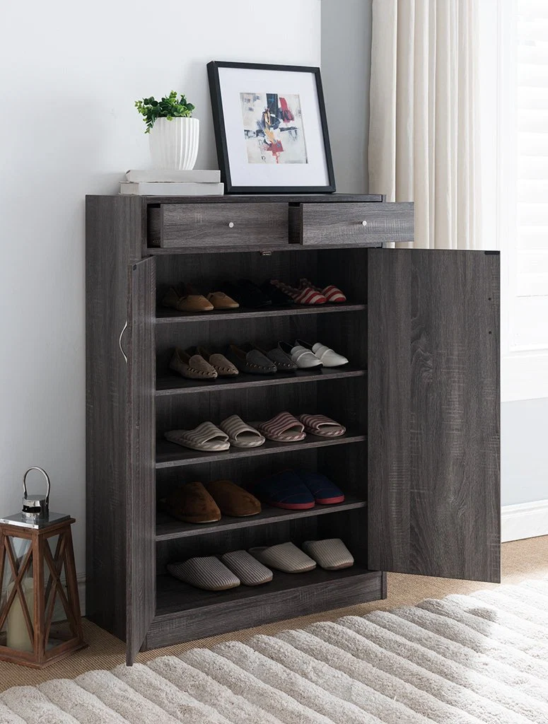 Enhanced SHOE CABINET 2 DRAWER 2 DOOR GREY Powerful