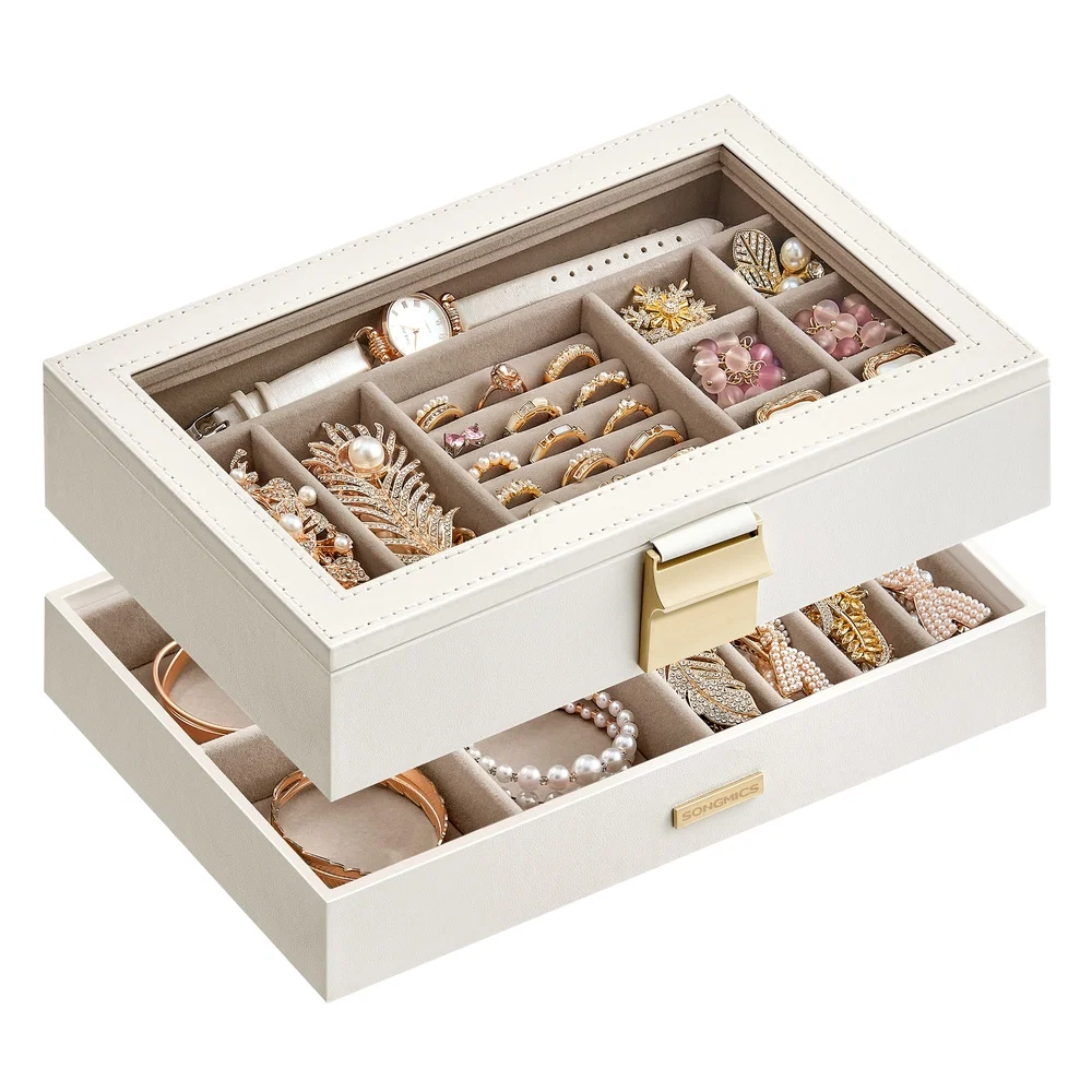 Artisan SONGMICS Stackable Jewelry Trays with Glass Lid Contemporary