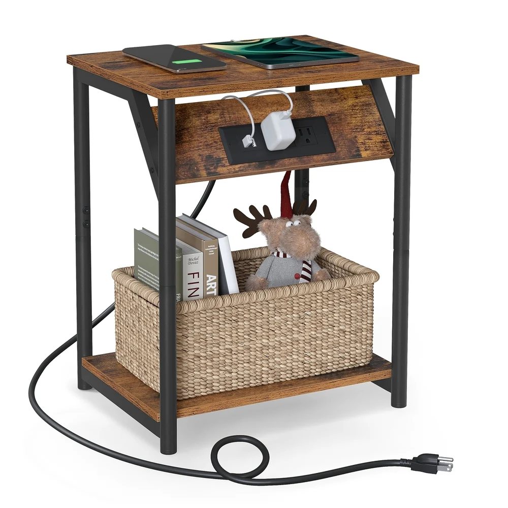 Original VASAGLE End Table with USB Ports and Outlets High-Performance