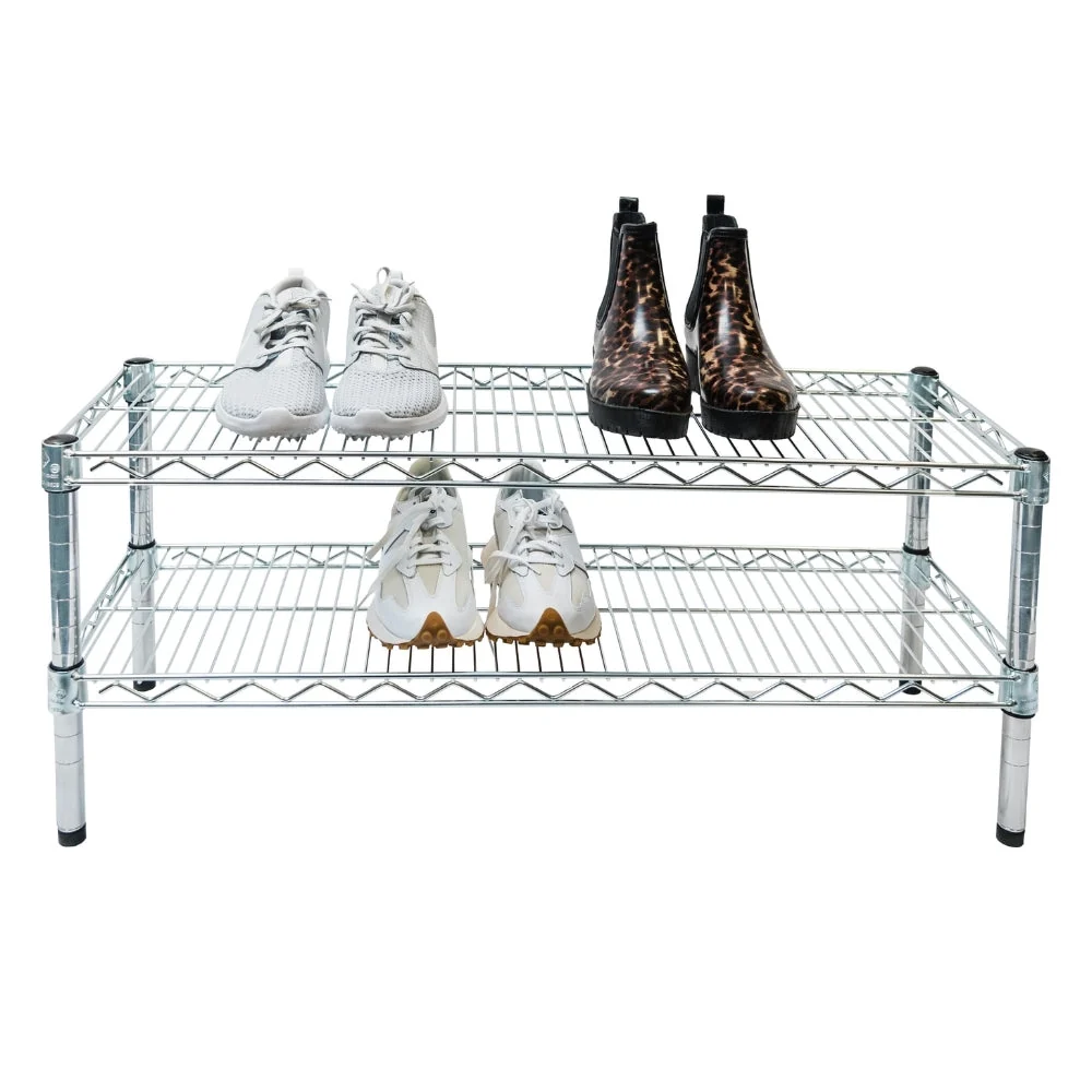 Clean Chrome 2-Tier Shoe Rack Traditional