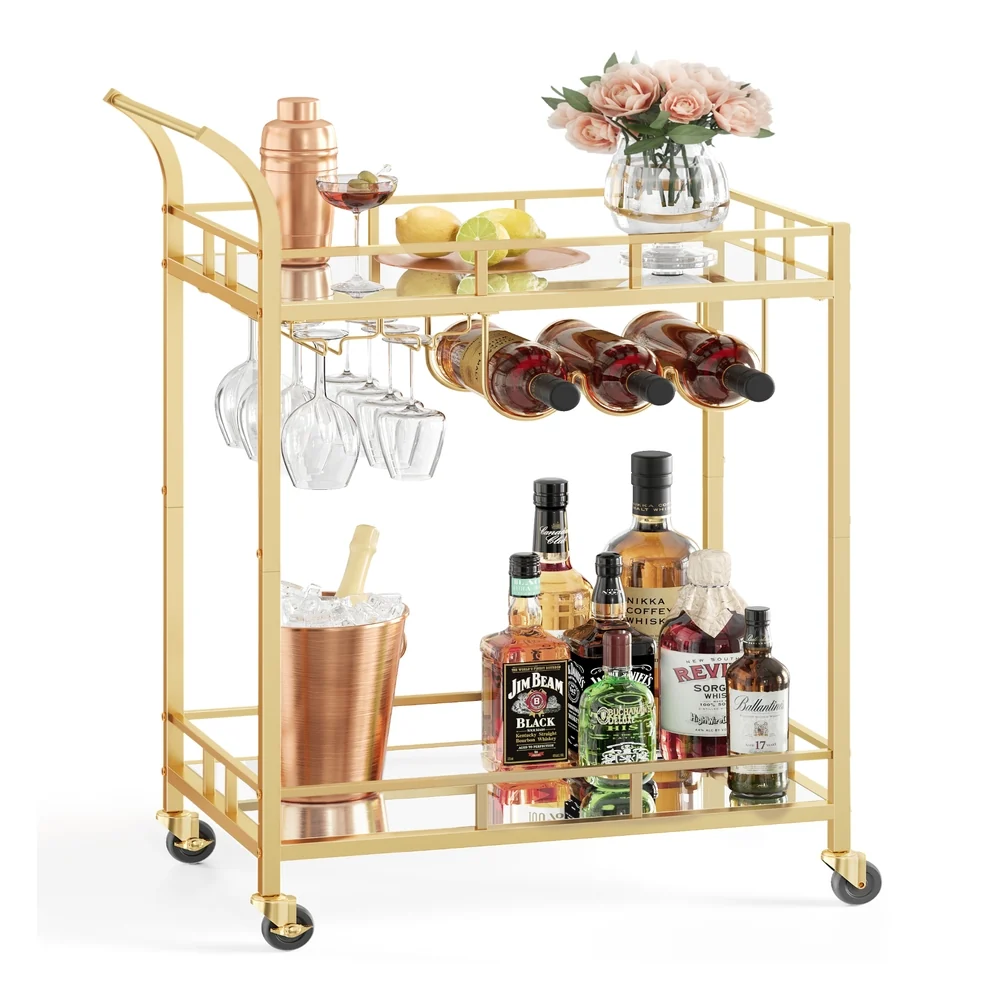 Comfortable VASAGLE Wine Cart with 2 Mirrored Shelves Functional