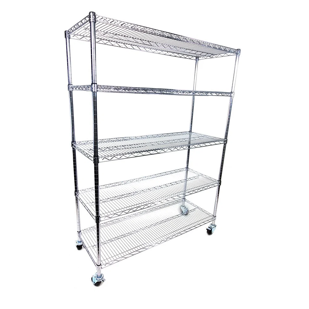 Contemporary 14 quot d x 42 quot w - 5-Shelf Chrome Wire Carts w 3 quot Casters Premium