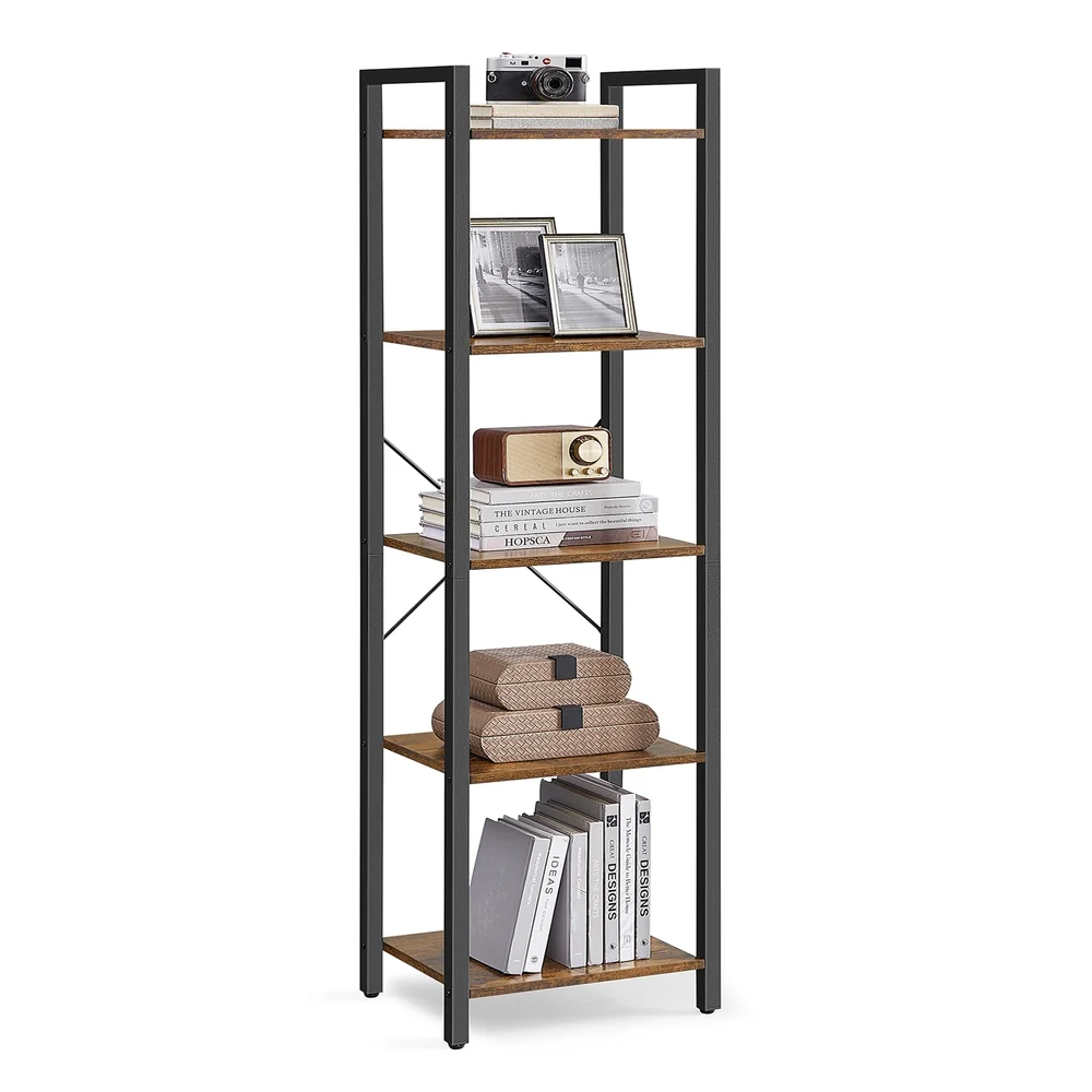 High-End VASAGLE 5-Tier Industrial Tall Bookshelf Functional
