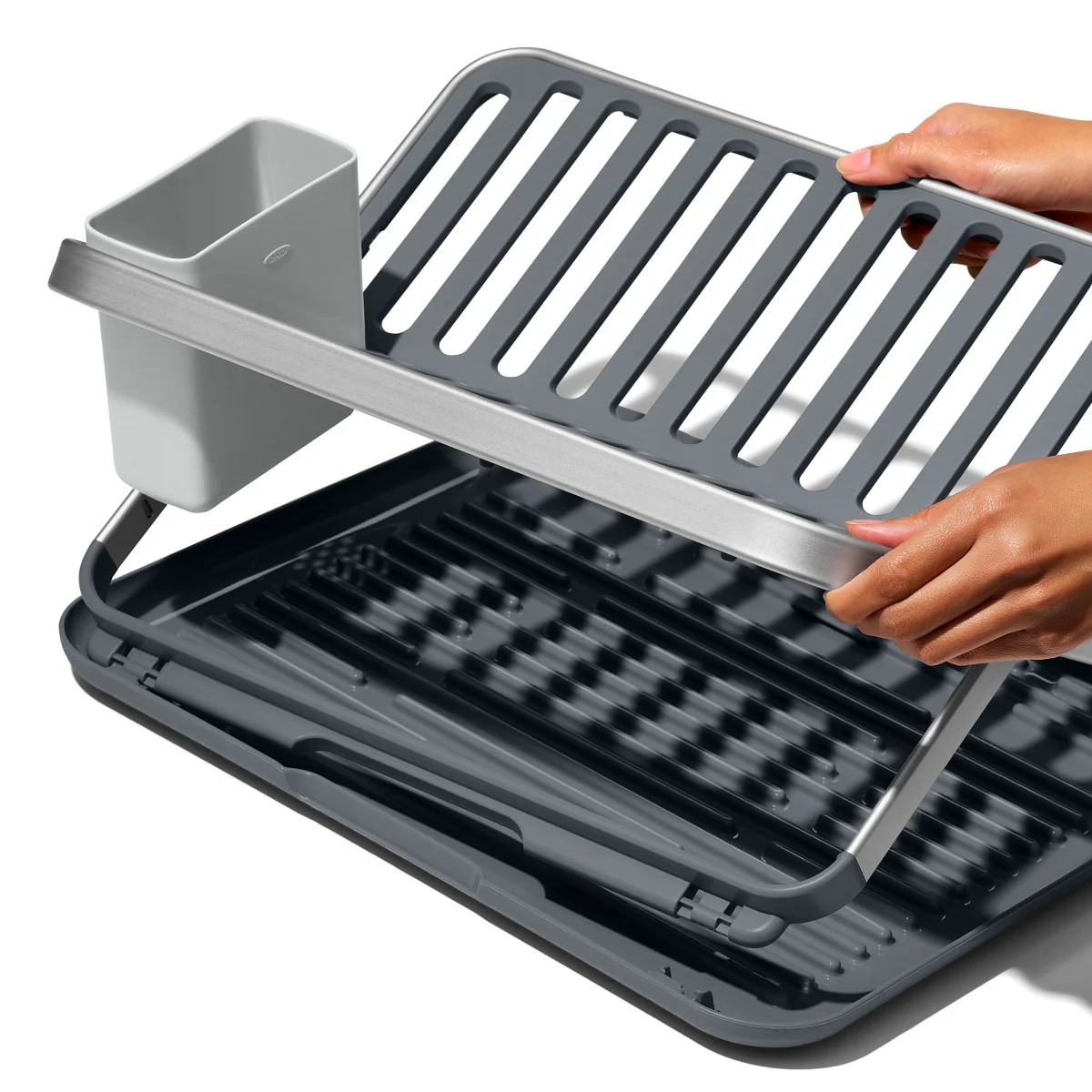 Fine OXO ALUMINUM FOLD FLAT DISH RACK Recyclable