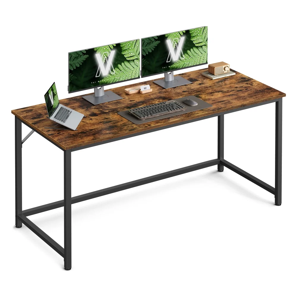 Secure VASAGLE Industrial Brown 55 Inches Writing Desk for Office Green