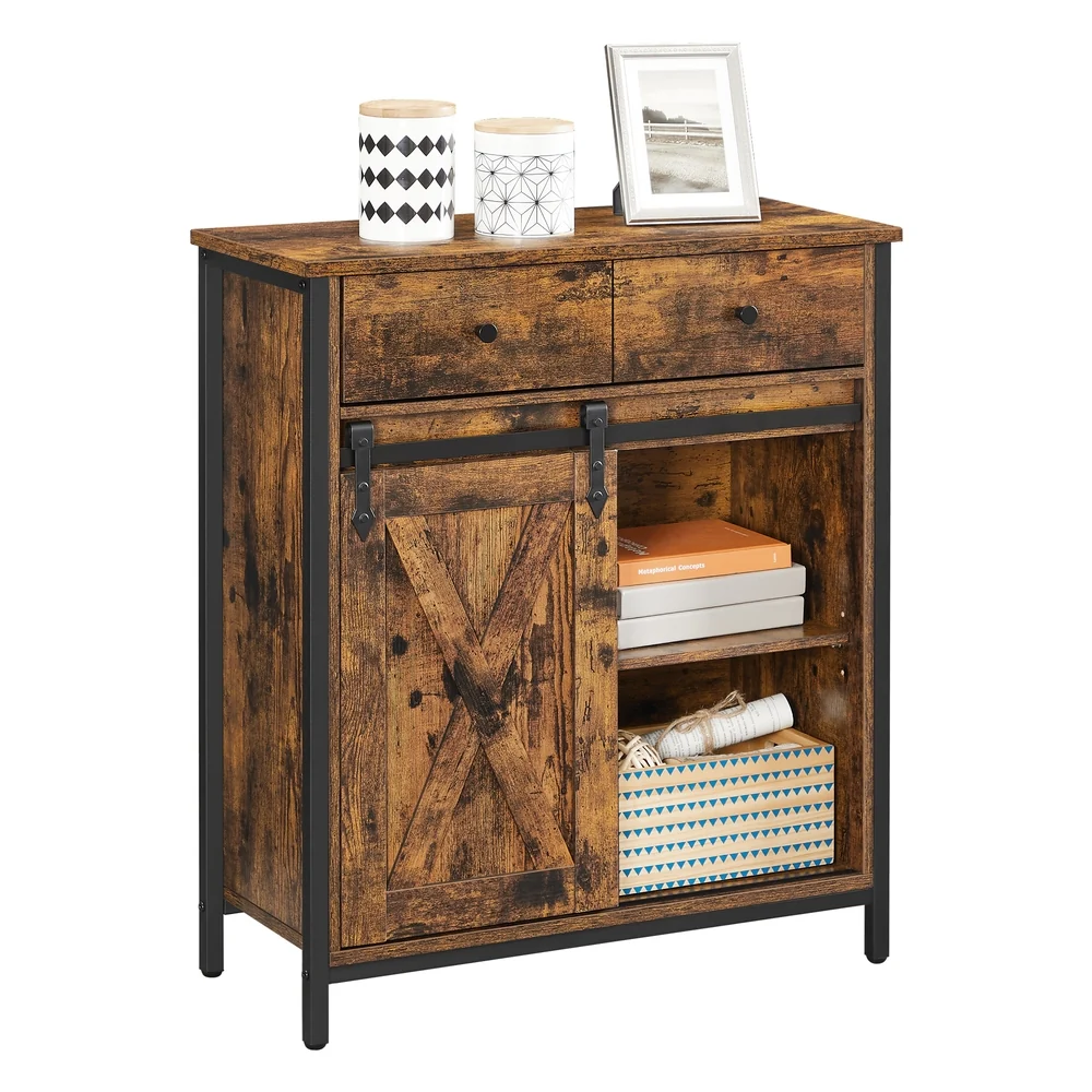 Fine VASAGLE Industrial Storage Sideboard with Sliding Barn Door User-Friendly