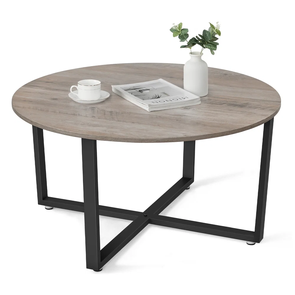 Contemporary VASAGLE Industrial Round Coffee Table High-End