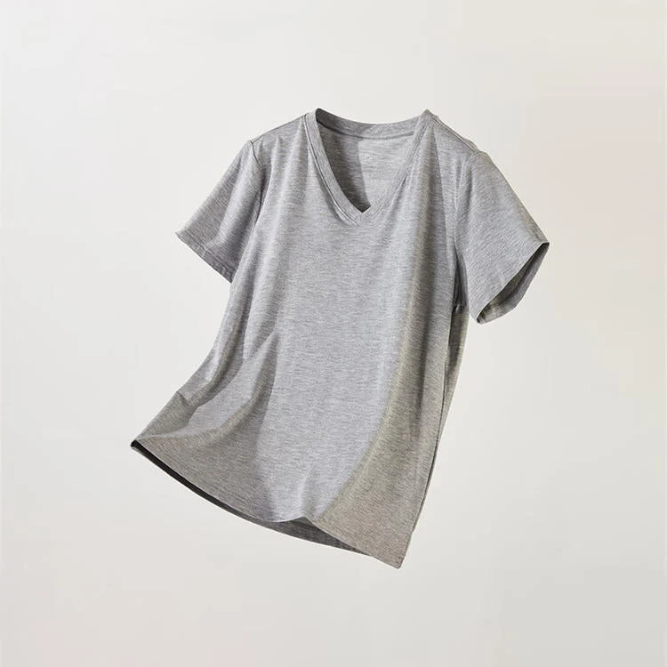 Authentic WOMEN MODAL VNECK SHORT GY L Excellent