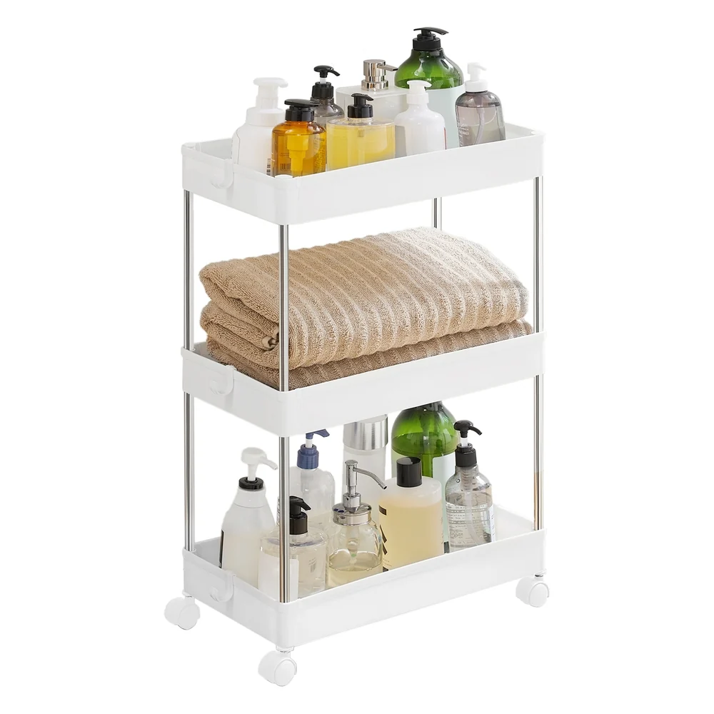 Reusable SONGMICS White 3-Tier Storage Rack on Wheels Specialty