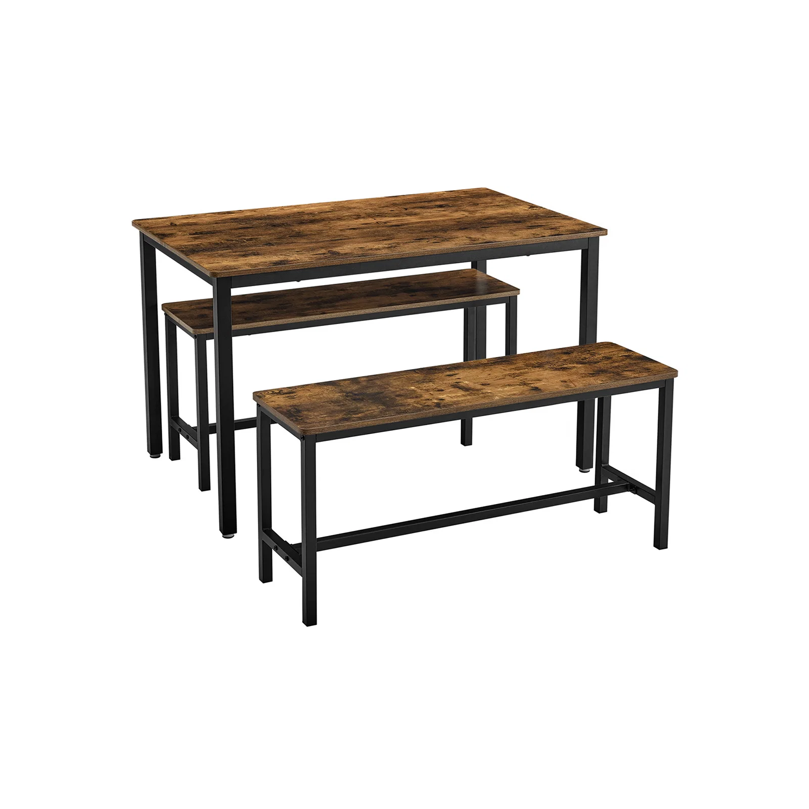 Recyclable VASAGLE Industrial Rustic Brown Dining Table with 2 Benches Trusted