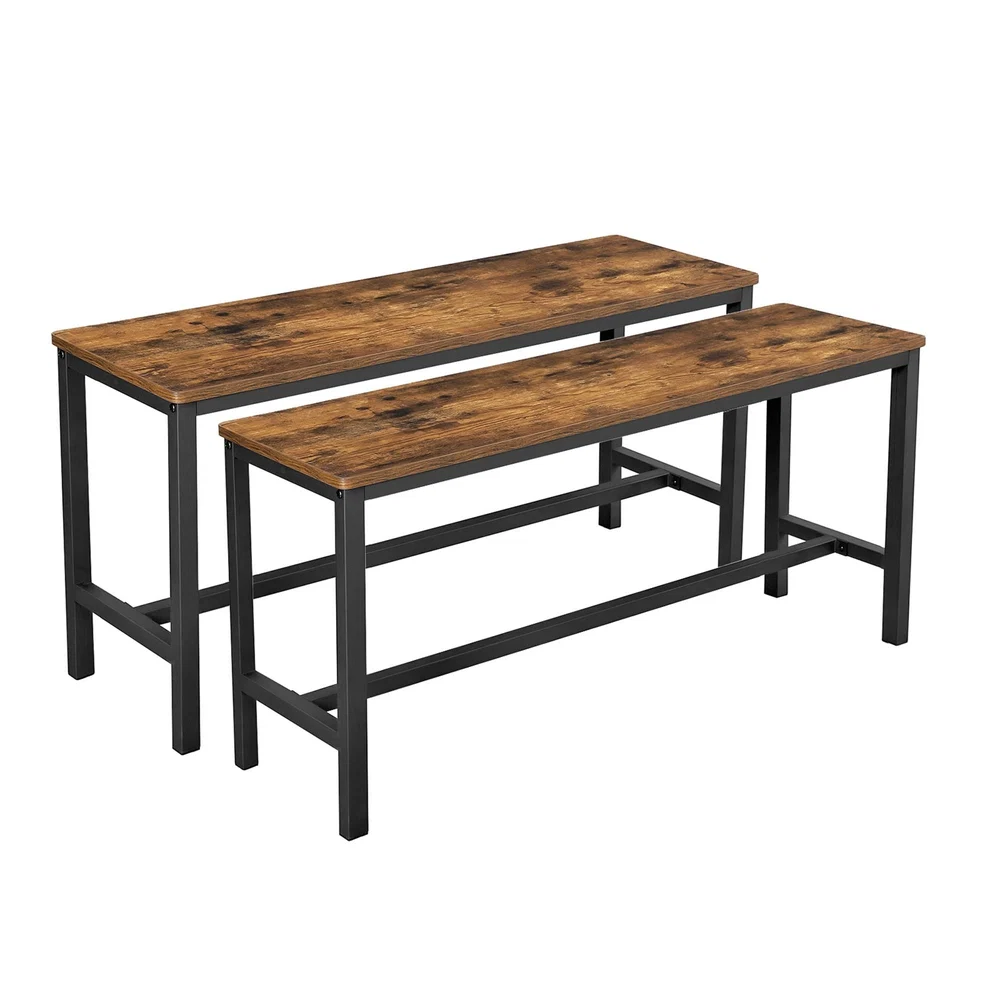 Comfortable VASAGLE Set of 2 Dining Table Benches Rustic Brown Exceptional