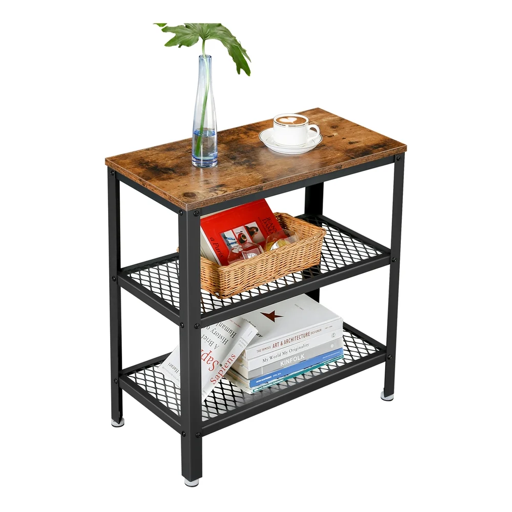 Genuine VASAGLE Industrial Brown Side Table with 2 Shelves Smart