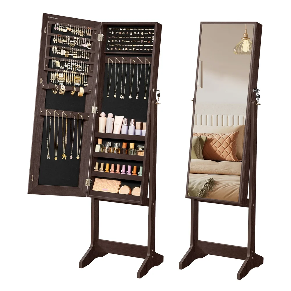 Premium Material SONGMICS Mirrored Jewelery Cabinet with Full Body Mirror Contemporary