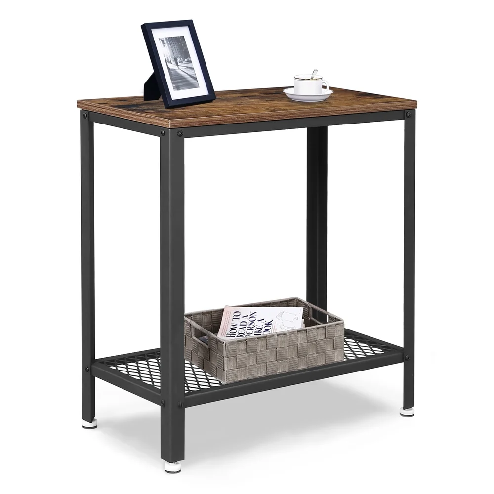 Reusable VASAGLE Industrial Rustic Brown Side Table with Mesh Shelf Selected