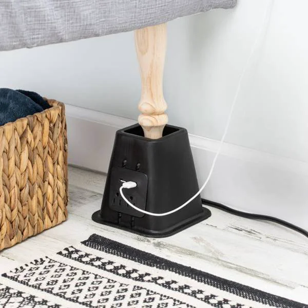 Organic BED RISER W POWER OUTLET 5.5 quot BLK Safe