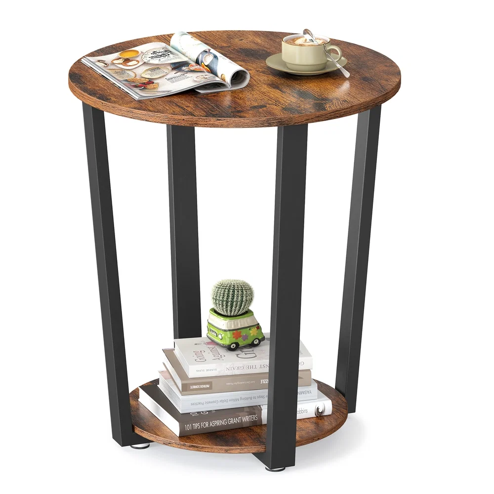 High-End VASAGLE Industrial Round Side Table Rustic Brown u0026 Black High-Performance