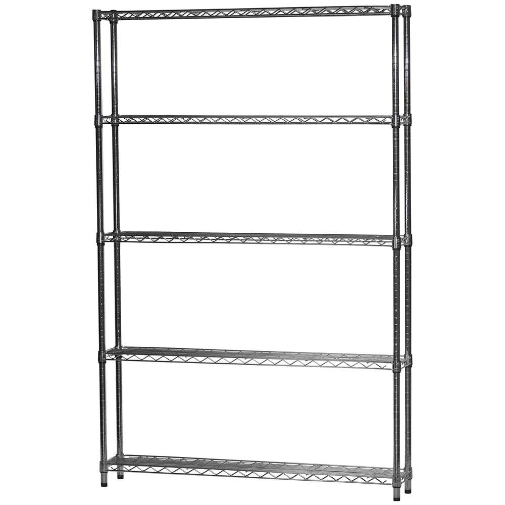 Official 8 quot d x 48 quot w Chrome Wire Shelving w 5 Shelves Easy-to-Use