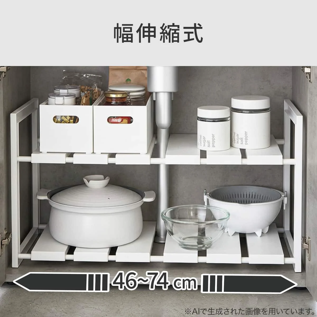 Durable Expandable Under-Sink Shelf Organiser Rack D40cm White Pure