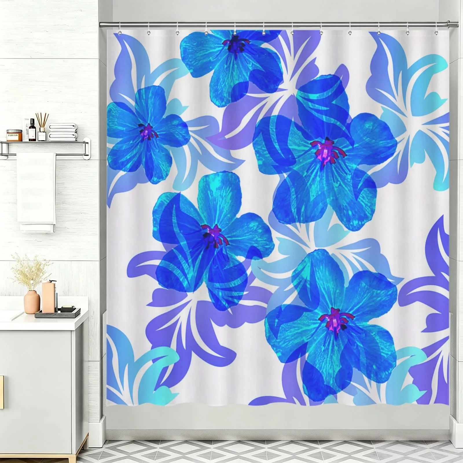 Responsible ROBERT JAMES SHOWER CURTAIN SPRINGTIME BLUE Enhanced