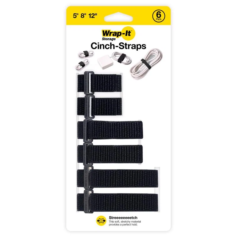 Contemporary WRAP-IT CINCH STRAPS 6PK BLACK Sophisticated
