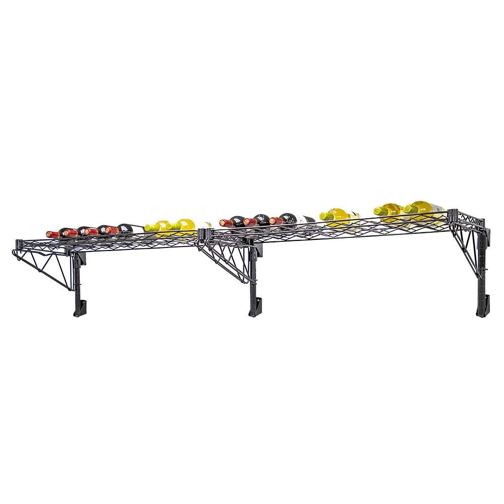Comfortable 14 quot d Black Double Wall Mounted Wine Racks w 2 Shelves High-Performance