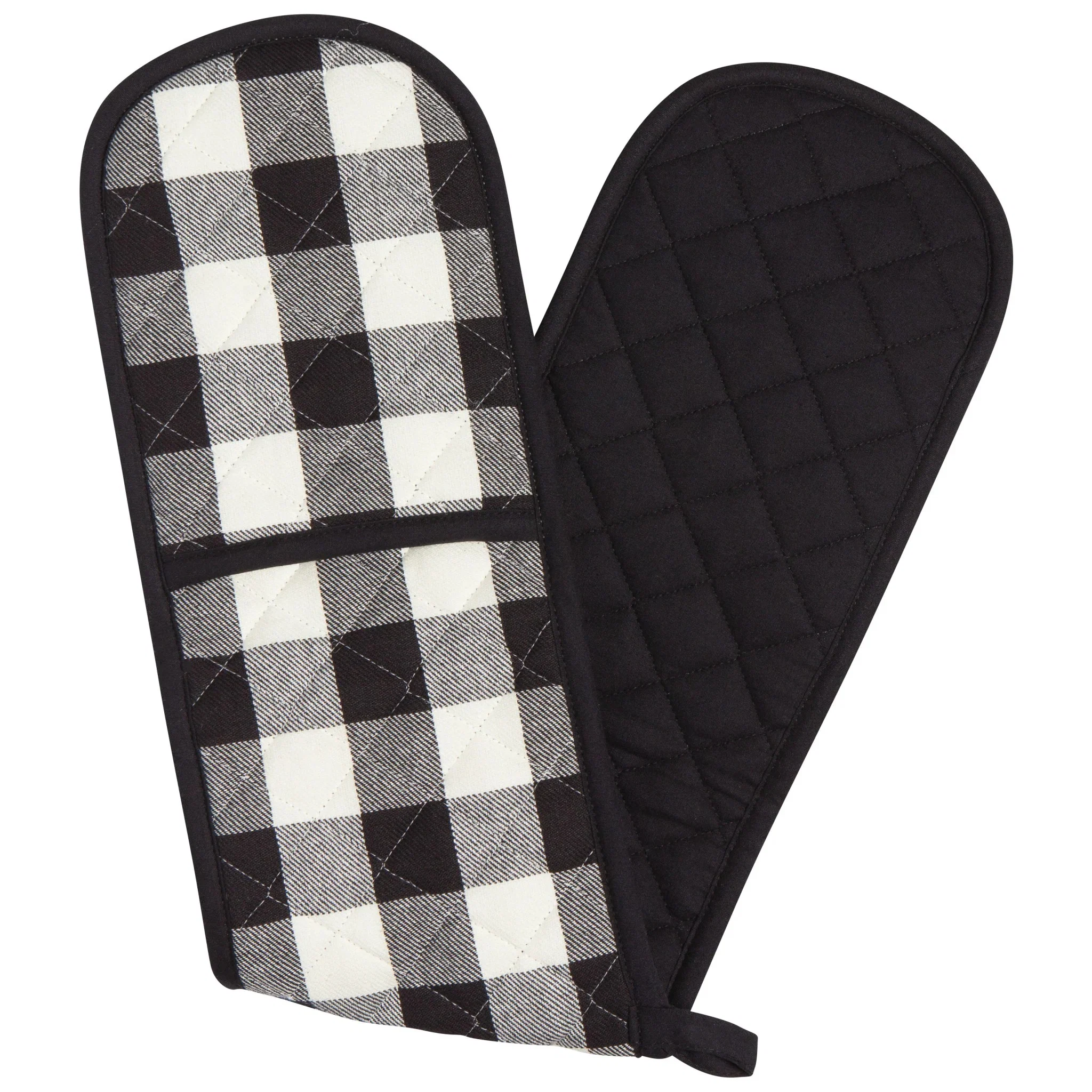 Fast DOUBLE OVEN MITT BLACK CHECK Long-Lasting