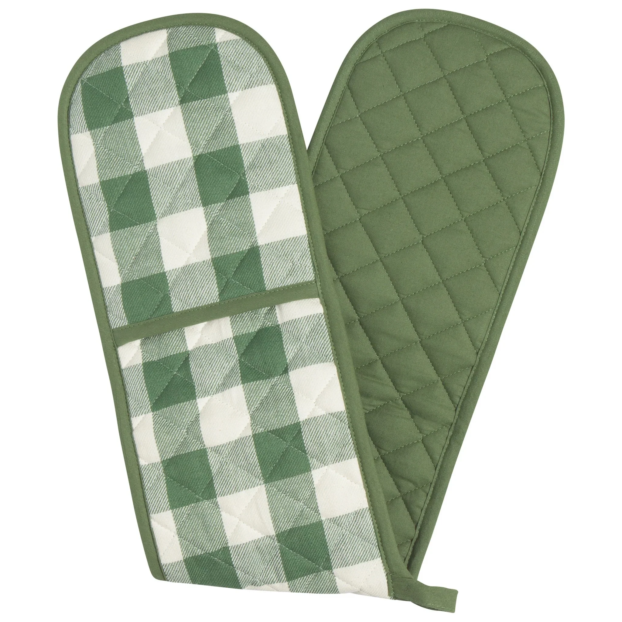 Professional DOUBLE OVEN MITT GREEN CHECK Unique