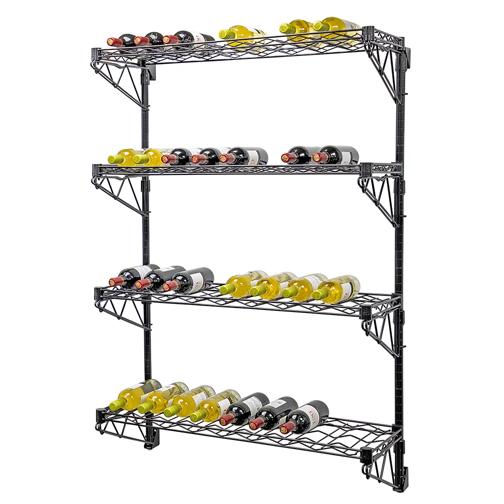 Dependable 14 quot d Black Single Wall-Mounted Wine Racks w 4 Shelves Fast